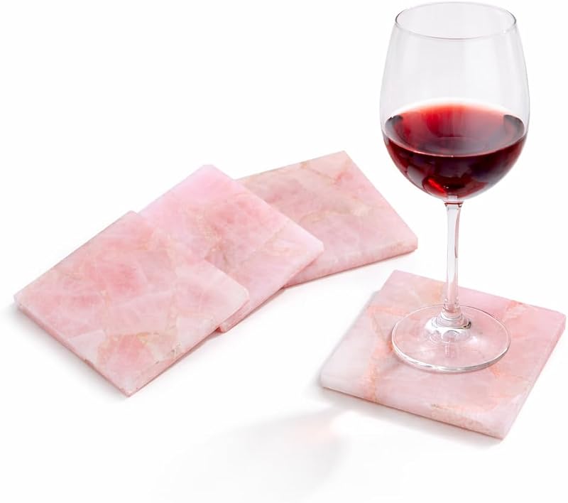 4 Pzas Posavasos Cuarzo Rosa Natural para Mesa Bar