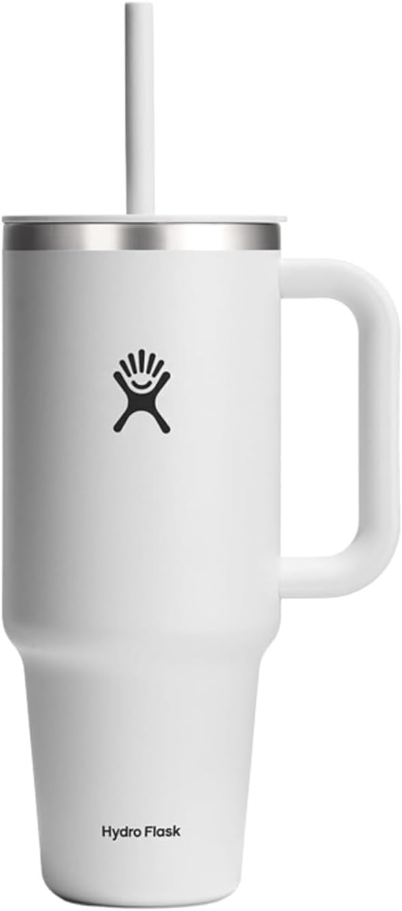 Vaso térmico acero inox con asa tapa pajita 1180ml blanco