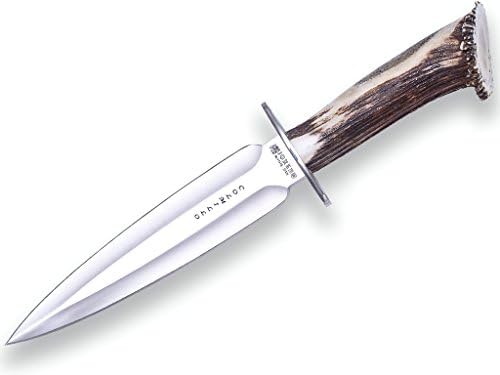 Cuchillo caza colmillo cuerno ciervo acero 8.66pulg funda
