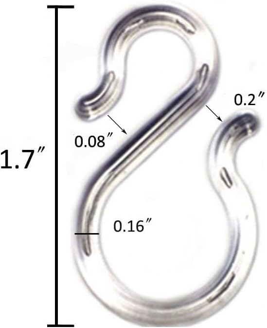 24 Ganchos S Plástico Transparente 1.7"