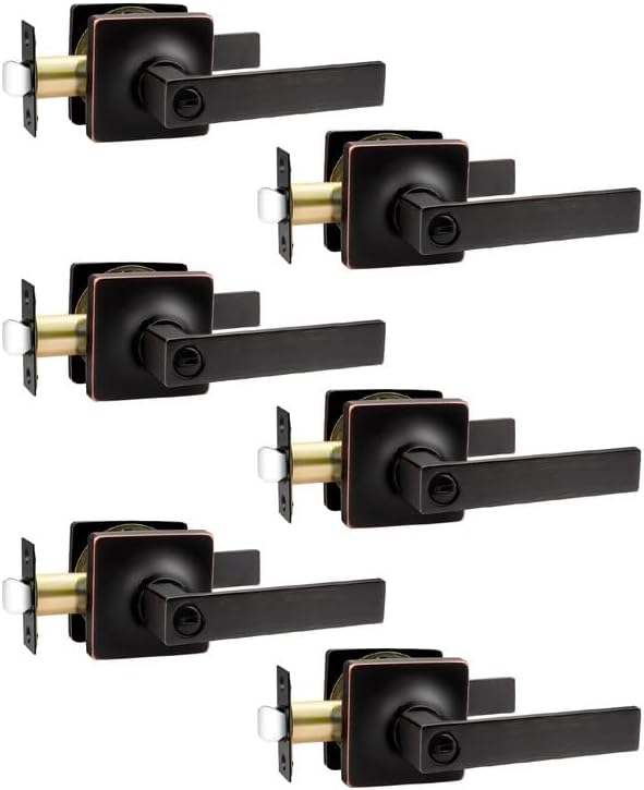 6 Manijas Puerta Modernas Cerradura Palanca Bronce Frotado