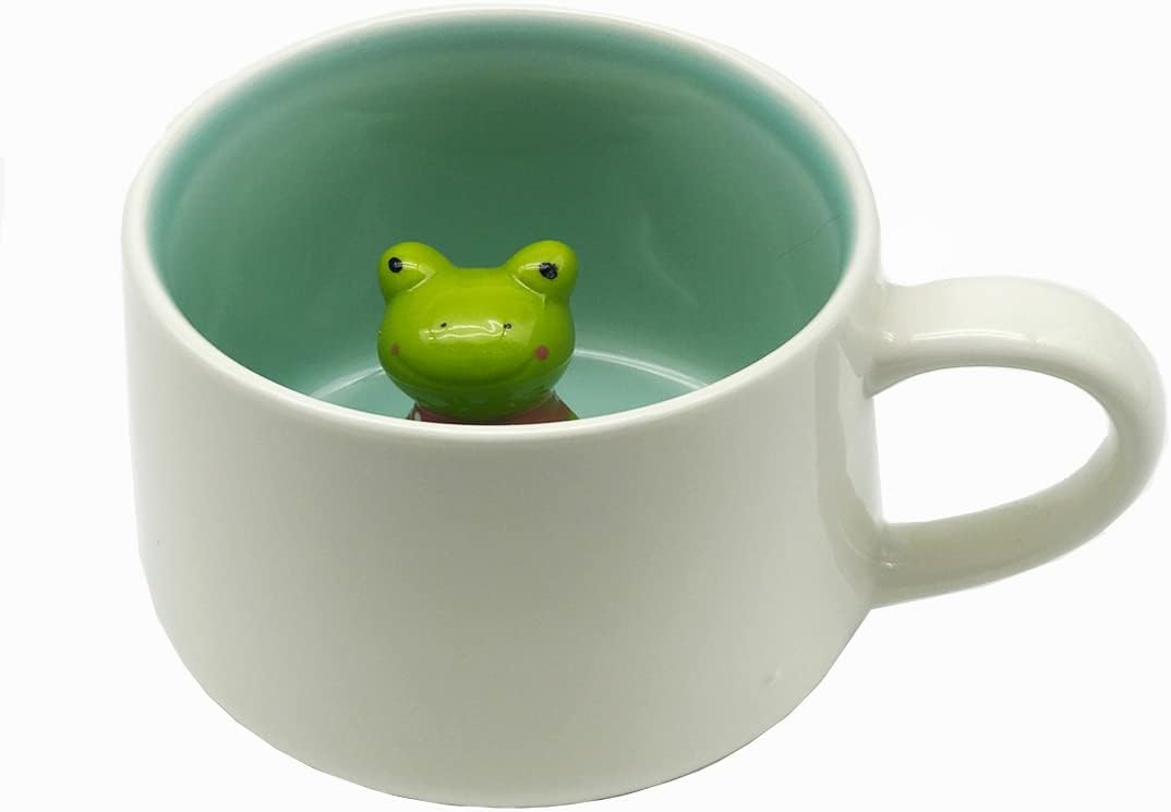 Taza café diseño rana 3D cerámica 13.5oz para niños y adultos