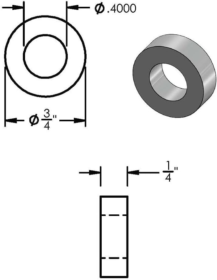 Espaciador aluminio negro 3/4x3/8 pulg redondo liso