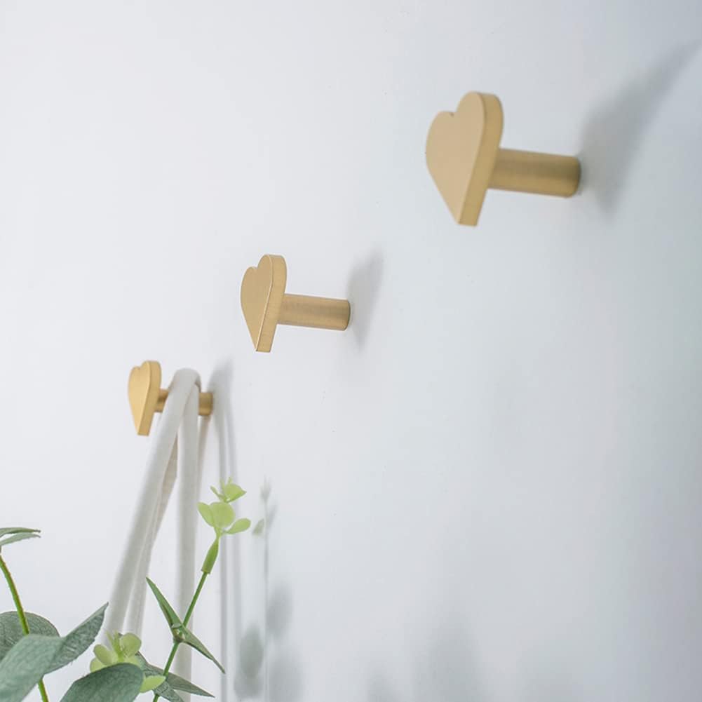 3 Ganchos Latón Pared Forma Corazón para Perchero Hogar