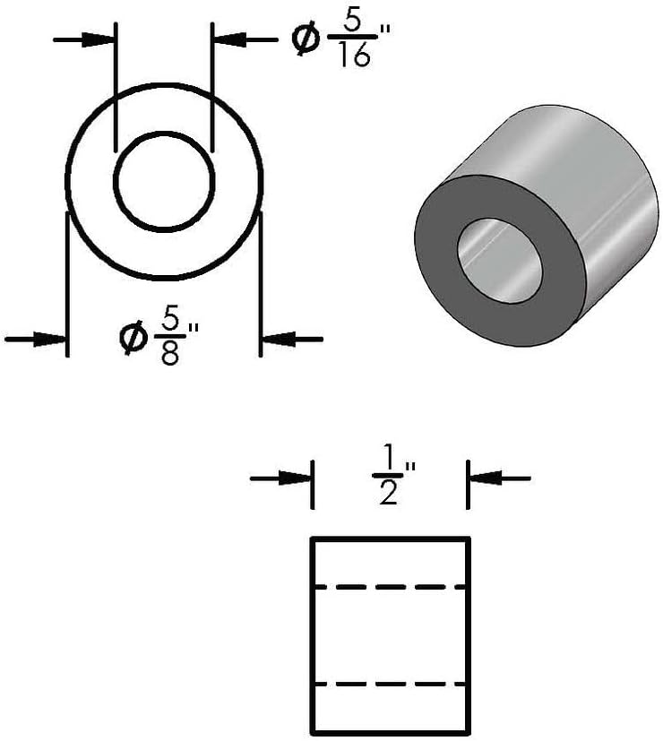 Espaciador aluminio 5/8x5/16 pulg redondo liso sin roscar