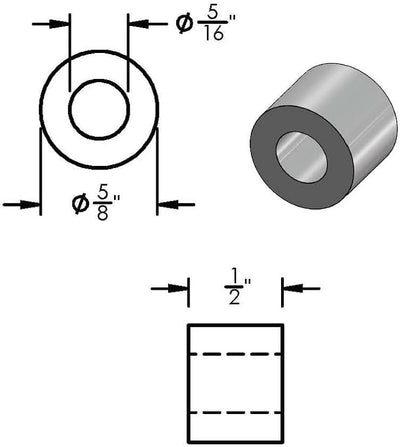 Espaciador aluminio 5/8x5/16 pulg redondo liso sin roscar