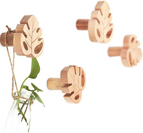 4 Ganchos Madera Monstera Pared Organiz. Ropa
