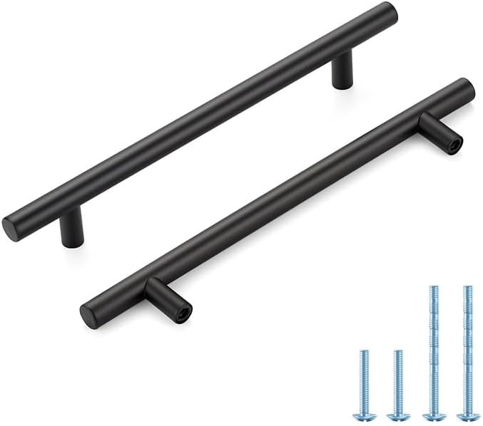 Manijas negras acero inox para gabinetes 6.25" set 20
