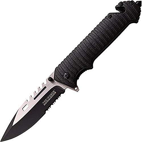 Cuchillo plegable resorte hoja semidiente mango negro 5pulg