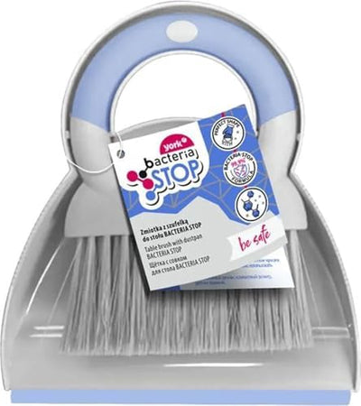 Juego escoba pala mesa micropartículas plateadas gris azul