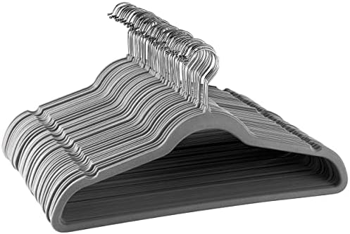 50 Perchas Terciopelo Flocado con Ganchos Inox Gris