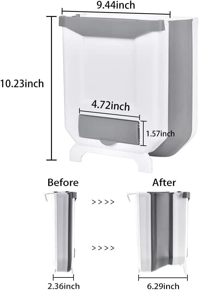 2 Pzas Basurero Cocina Plegable Plástico 2.4gal Blanco
