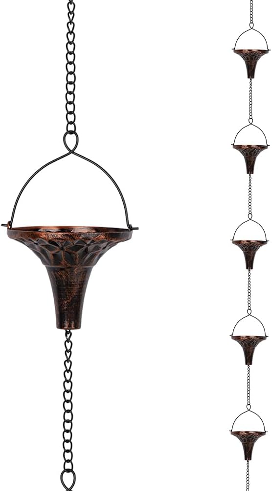 Cadena lluvia exterior 9.7ft 10 copas embudo metal marrón
