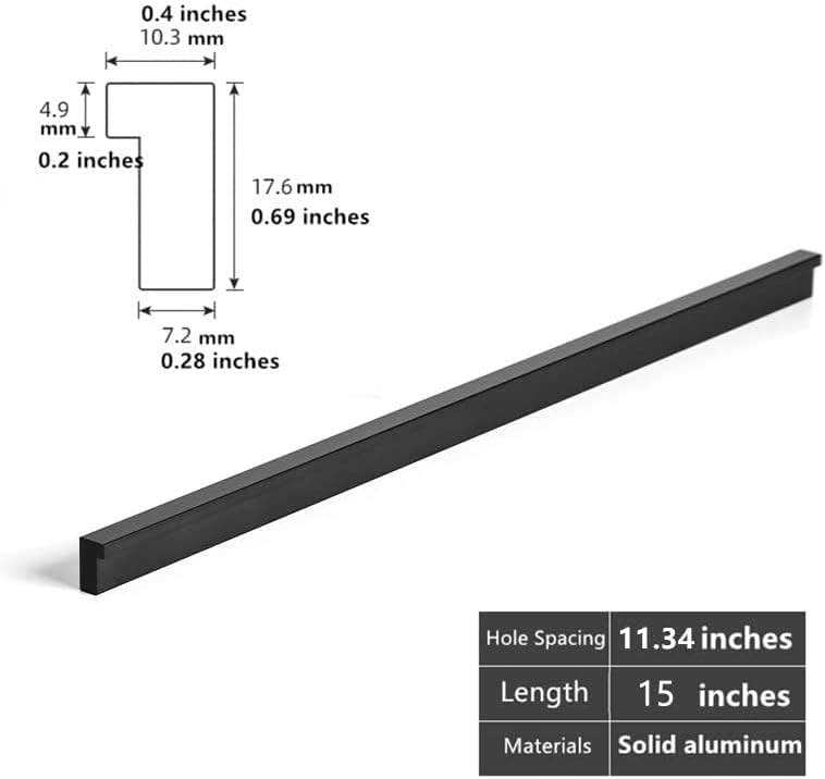 10 Tiradores Gabinete Cocina Forma L 15" Negro