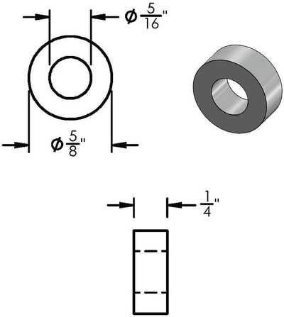 Espaciador aluminio 5/8x5/16 pulg redondo liso sin roscar