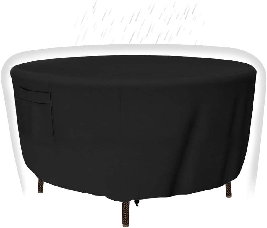 Funda redonda mesa patio 96x28pulg impermeable anti UV negro