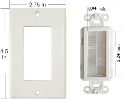 Placa pared cepillo 1 banda cables HDMI coaxial 12pzas blanco