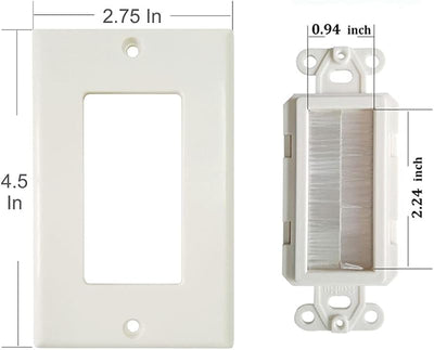Placa pared cepillo 1 banda cables HDMI coaxial 12pzas blanco