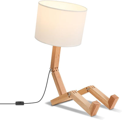 Lámpara noche robot tela plegable madera E27 dormitorio