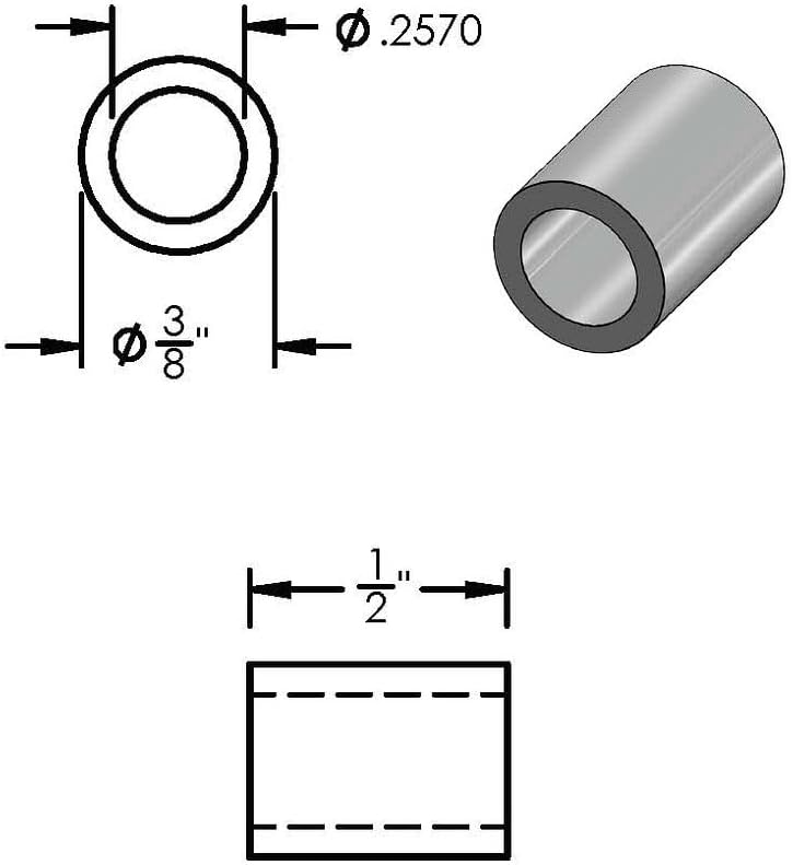 Espaciador aluminio 3/8x1/4 redondo para pernos 1/4 o M6