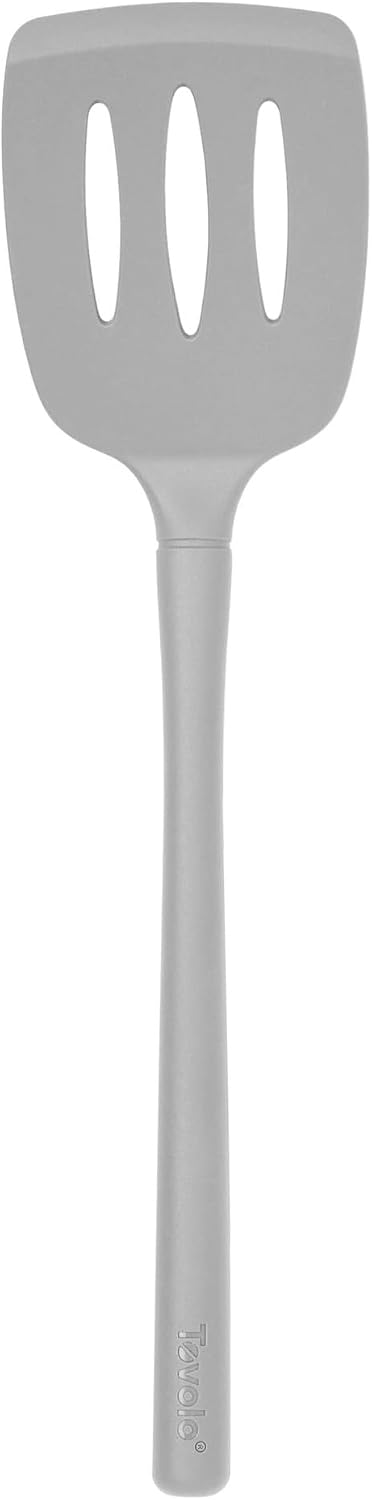 Espátula silicona ranurada para huevos panqueques gris ostra