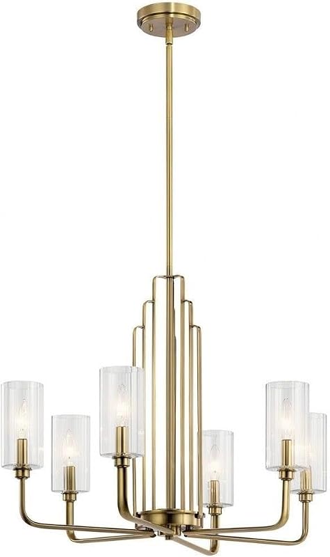 Candelabro 6 luces vidrio estriado latón cepillado