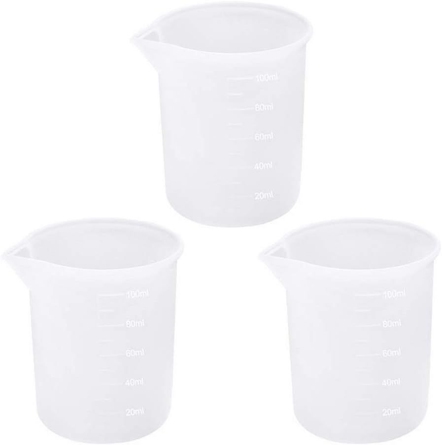 3 Vasos Medidores Silicón 3.4oz Escala Precisa Resina