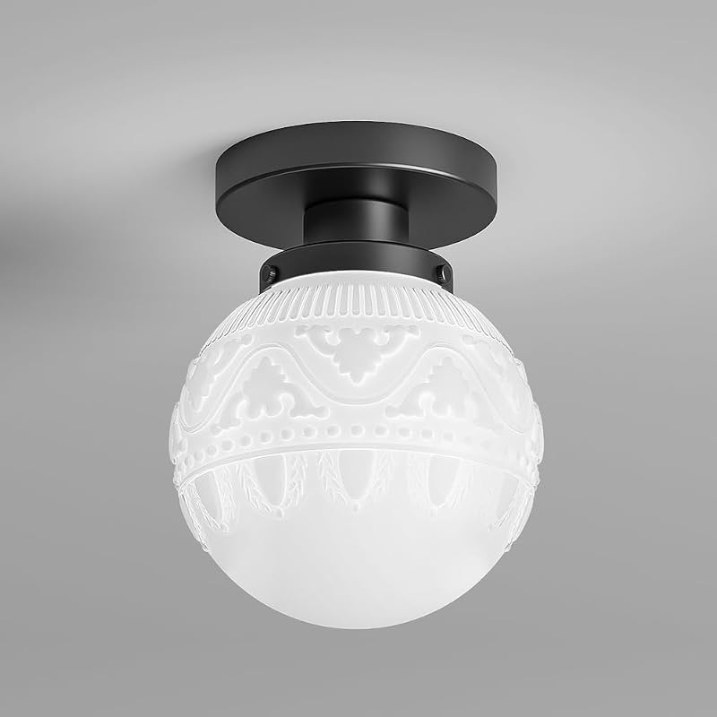 Lámpara techo globo vidrio esmerilado negra pasillo