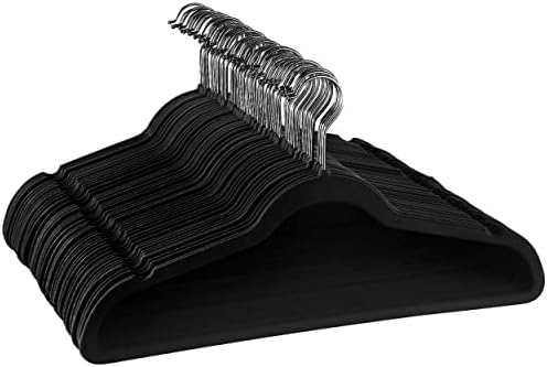 50 Perchas Terciopelo Flocado con Ganchos Inox Negro