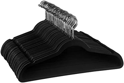 50 Perchas Terciopelo Flocado con Ganchos Inox Negro