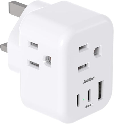 Adaptador enchufe EE.UU. a Reino Unido tipo G con 3 puertos USB