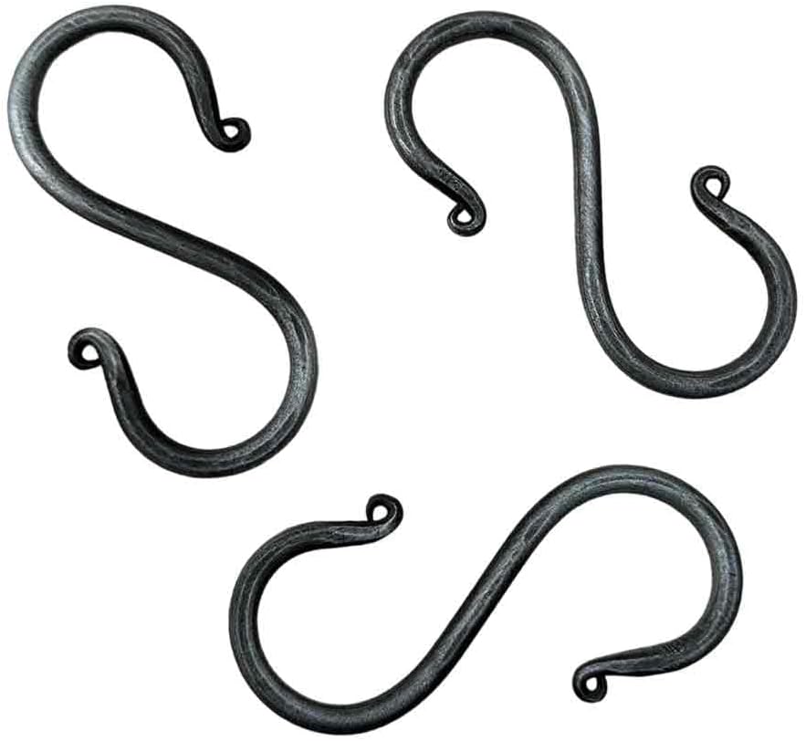 3 Ganchos S Hierro Forjado 3.5" para Colgar Utensilios