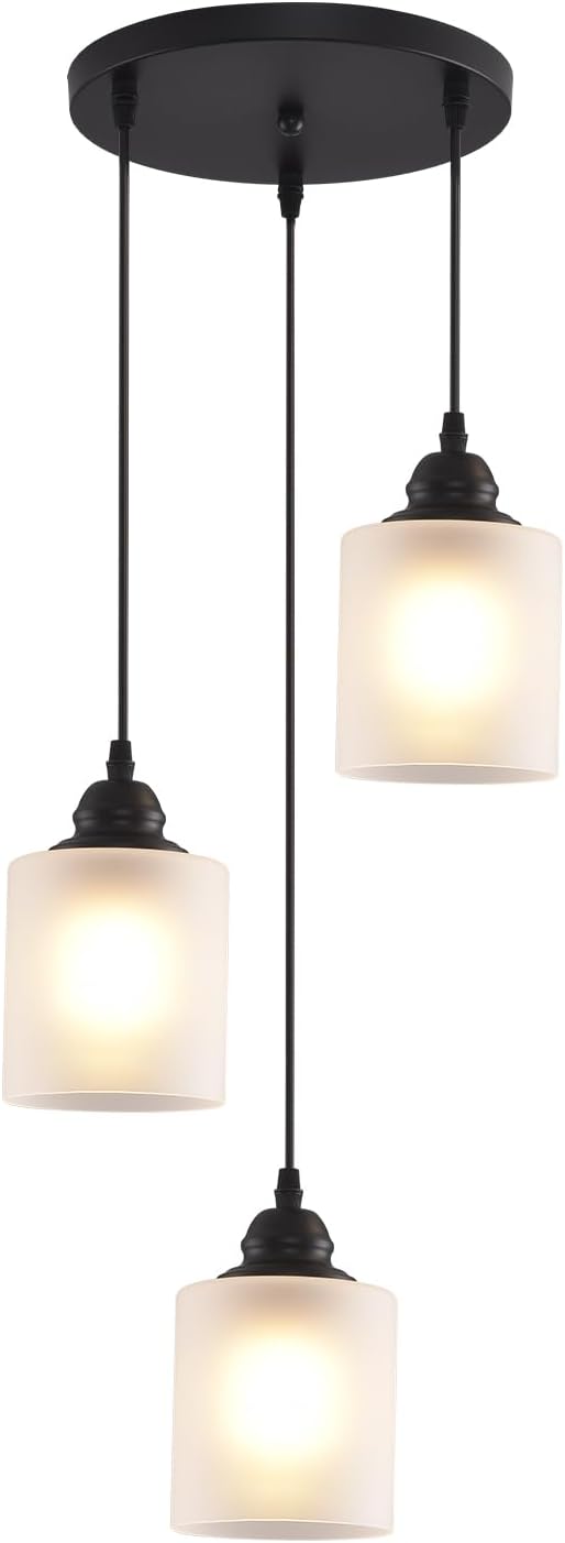 Lámpara colgante industrial 3 luces vidrio negro mate