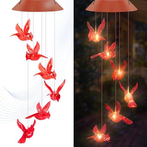 Campanillas viento solares pájaro cardenal decoración jardín