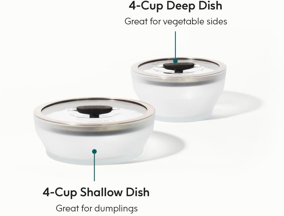 Set 4 utensilios microondas vidrio con tapas medianos