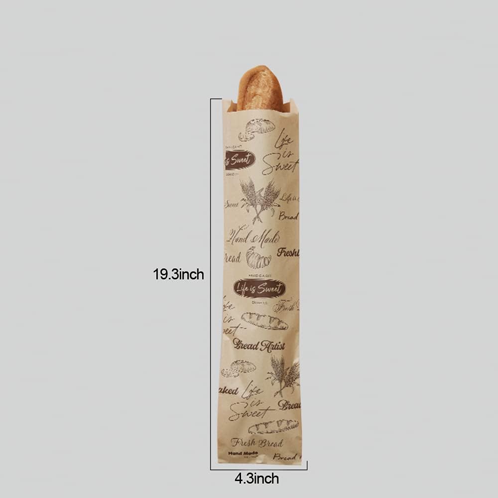 50 Bolsas Pan Baguette Kraft 19x4" para Panaderos