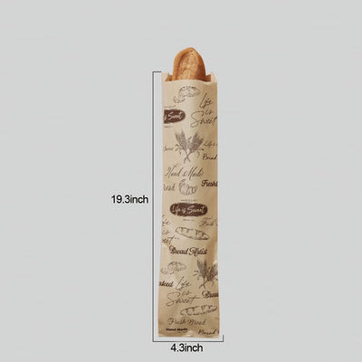 50 Bolsas Pan Baguette Kraft 19x4" para Panaderos