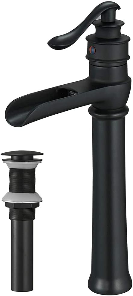 Grifo baño negro mate un solo agujero con tapón drenaje