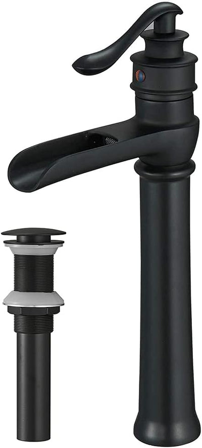 Grifo baño negro mate un solo agujero con tapón drenaje