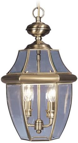 Linterna colgante latón antiguo cristal biselado exterior