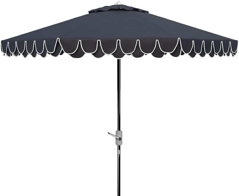 Sombrilla patio redonda 9ft borde blanco azul inclinación