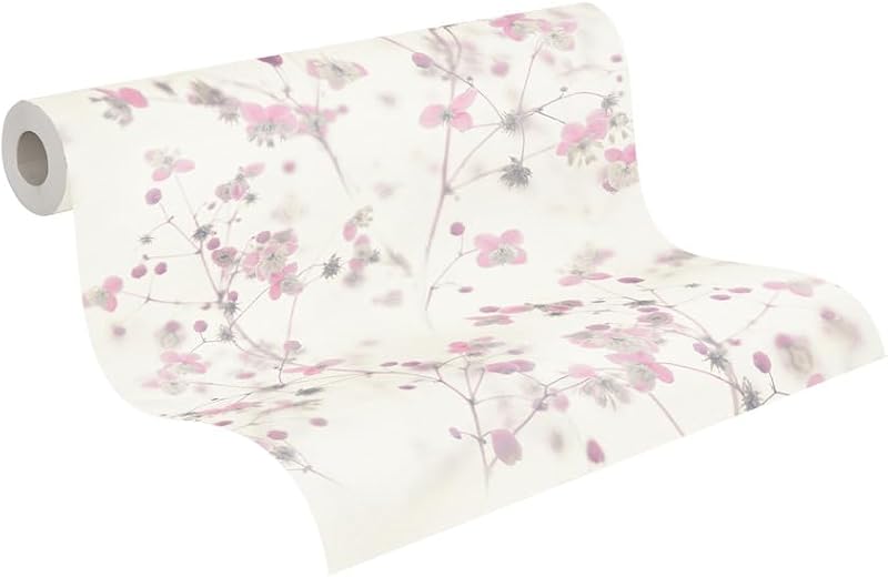 Papel pintado floral blanco rosa 396x20.87"