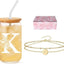 Juego taza cristal con inicial y pulsera para mujer