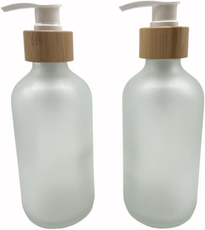 2 Botellas Vidrio Esmerilado 8.5oz Cabezal Bambú Baño