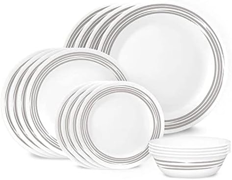 Set 16 Pzas Platos y Cuencos Plata Cepillada Resistente