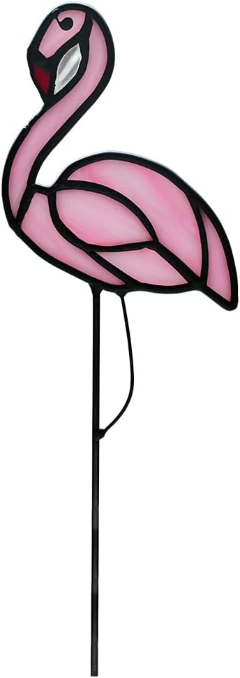 Atrapasoles flamenco rosa con flores vitral decoración hogar