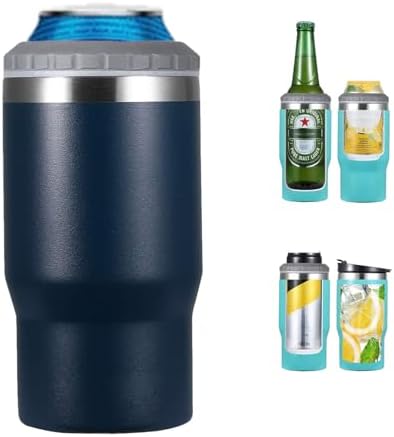 Aislador latas botellas acero inox 4en1 tapas 14oz azul