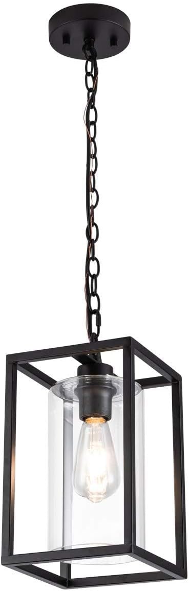 Lámpara colgante metal negro pantalla vidrio cocina
