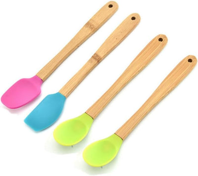 Cucharas silicona raspador resistente calor mango bambú