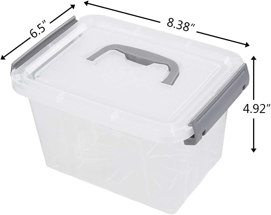 6 Pzas Cajas Plástico Transparente 3L Tapas Grises